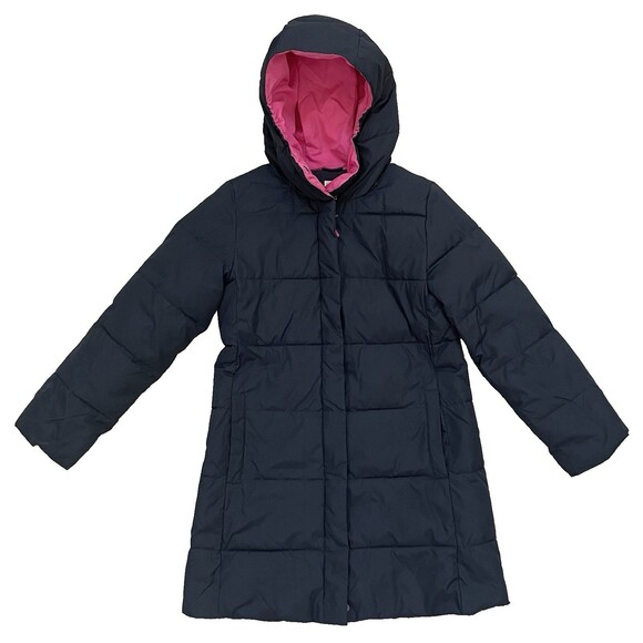 J Crew CREWCUTS Girls 10 Navy/Pink Puffy Hooded Winter Jacket Coat Parka - Picture 1 of 6